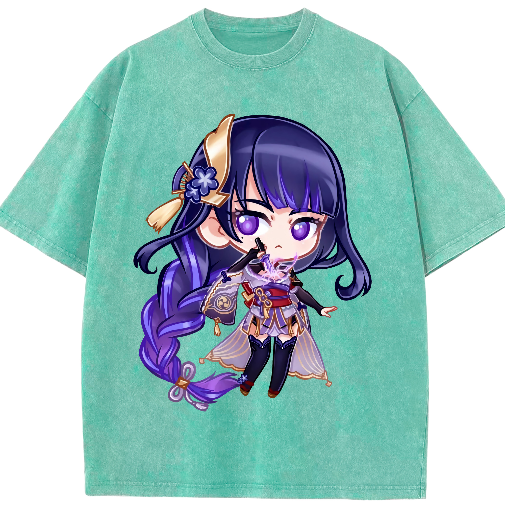 げんし神 雷電将軍 らいでんしょうぐん genshin Raiden Shogun 綿100% ヴィンテージ風 半袖Tシャツ（フロントプリント）